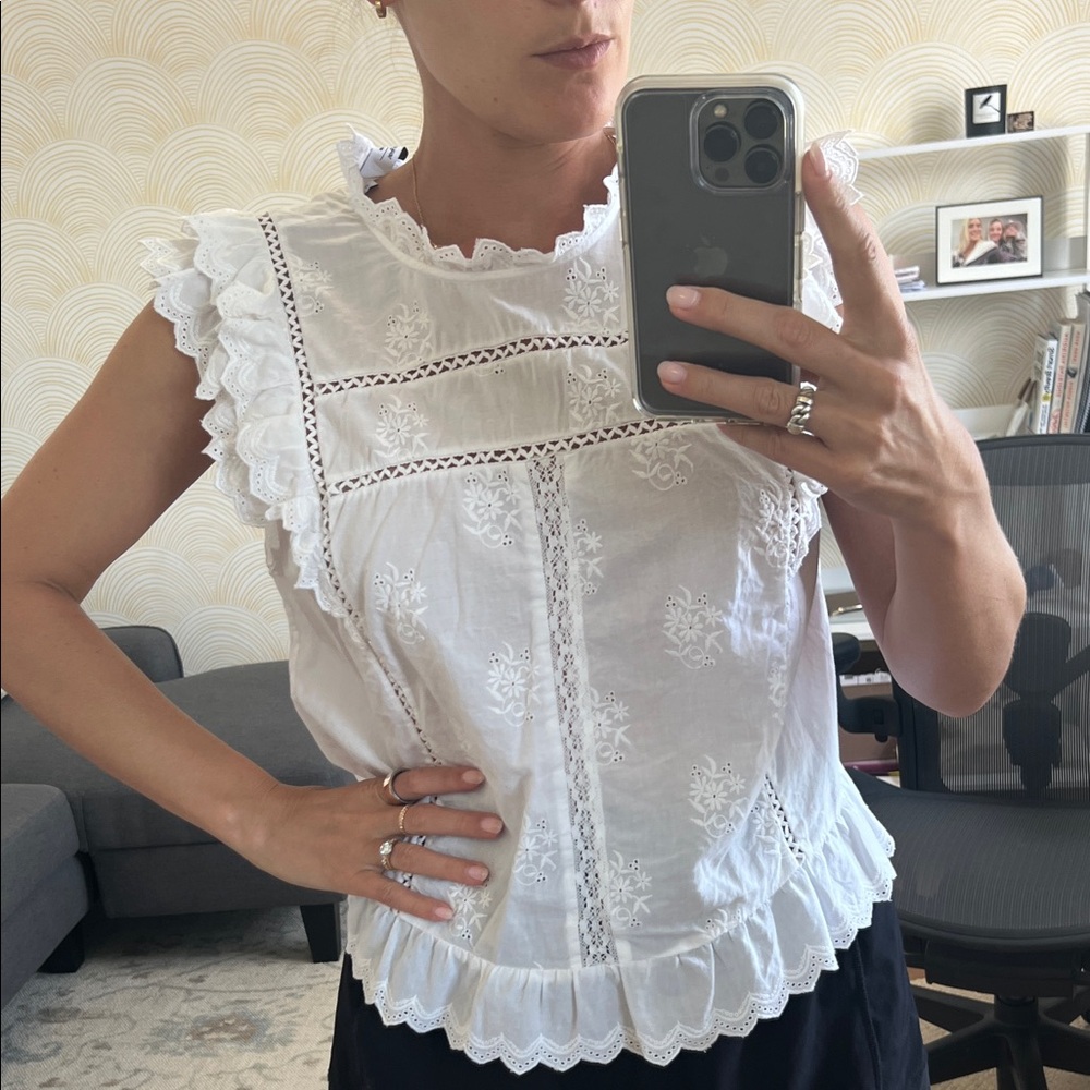 & other stories frilled embroidery top